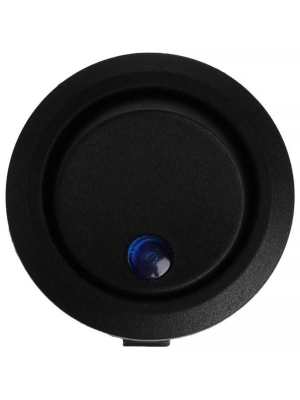 Переключатель круглый чёрный с синей индикацией, 12 В, 20 A, 3 контакта