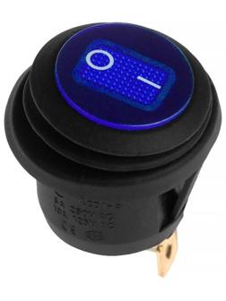 Переключатель влагозащищенный круглый синий с подсветкой, 250 В, 6 А, 3 контакта