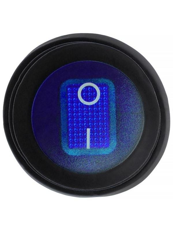 Переключатель влагозащищенный круглый синий с подсветкой, 250 В, 6 А, 3 контакта