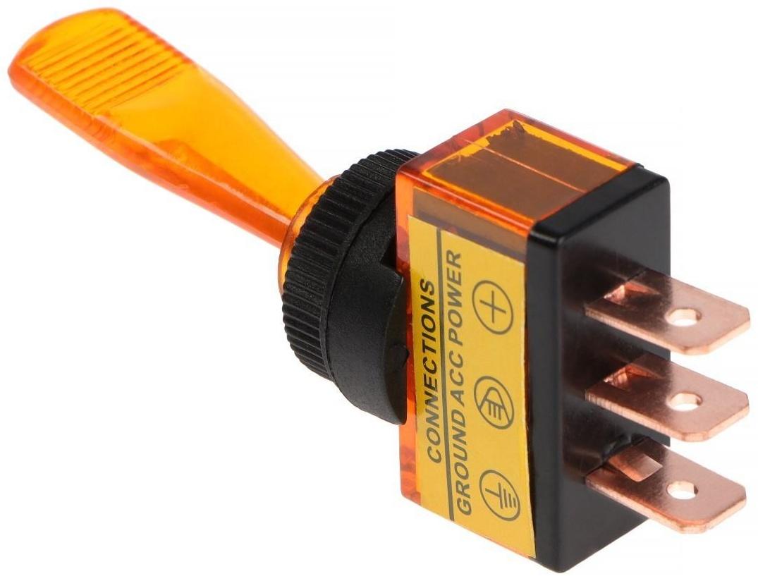 Тумблер однополюсный с жёлтой LED индикацией, 12 В, 20 A, 3 контакта