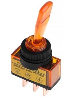 Тумблер однополюсный с жёлтой LED индикацией, 12 В, 20 A, 3 контакта