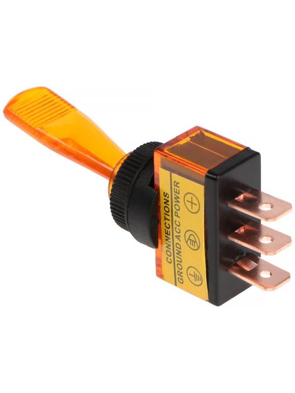 Тумблер однополюсный с жёлтой LED индикацией, 12 В, 20 A, 3 контакта