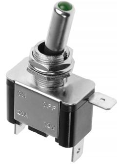 Тумблер однополюсный М5 с зелёной LED индикацией, 12 В, 20 A, 3 контакта