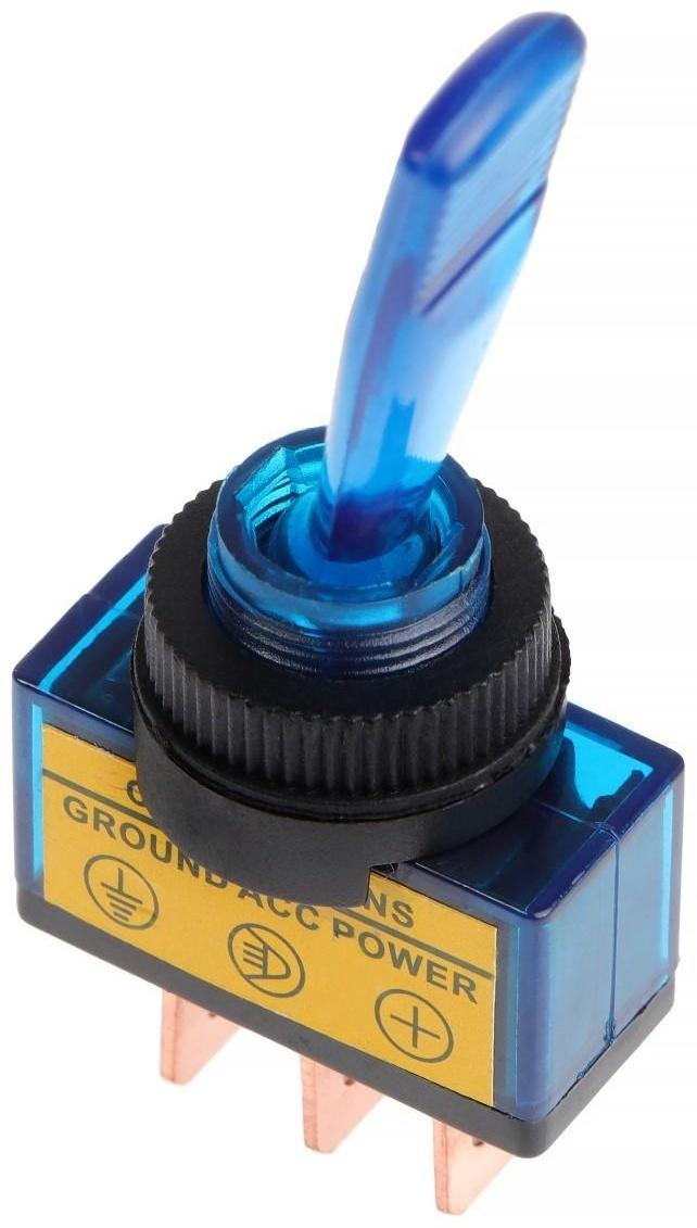 Тумблер однополюсный с синей LED индикацией, 12 В, 20 A, 3 контакта 7344060