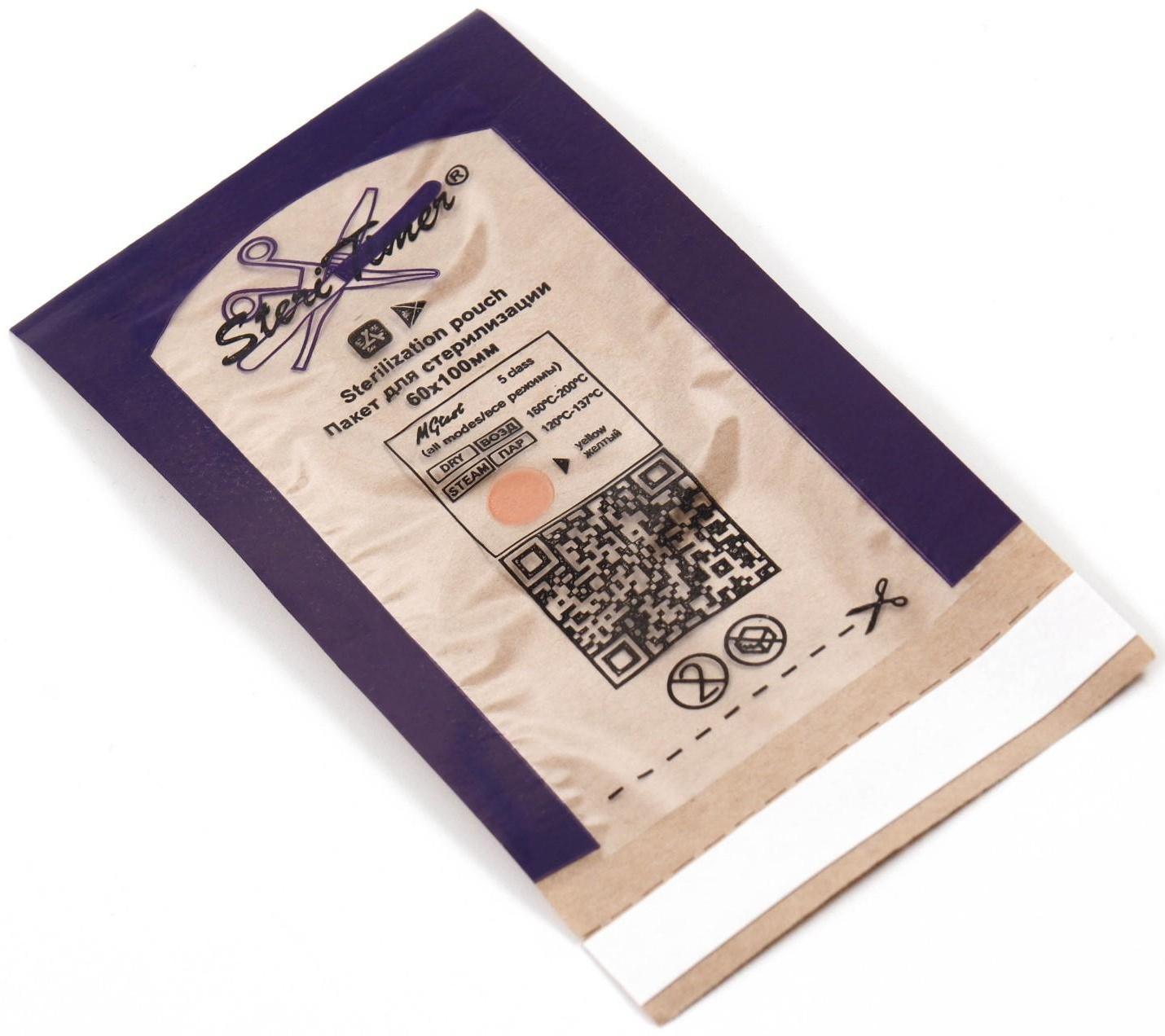 Пакет комбинированный SteriTimer для пар. и воздуш. стерилизации, самоклеющийся 60 х 100 мм