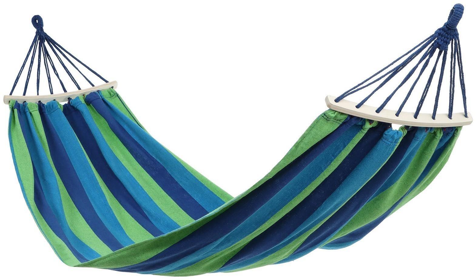Гамак 200 х 80 см, дерево, цвет синий/зелёный