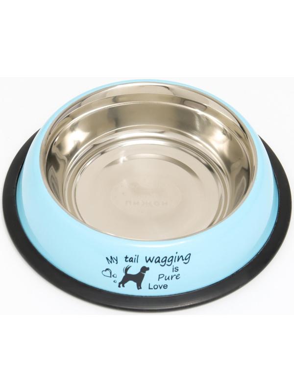 Миска с нескользящим основанием с принтом, 445 мл, голубая