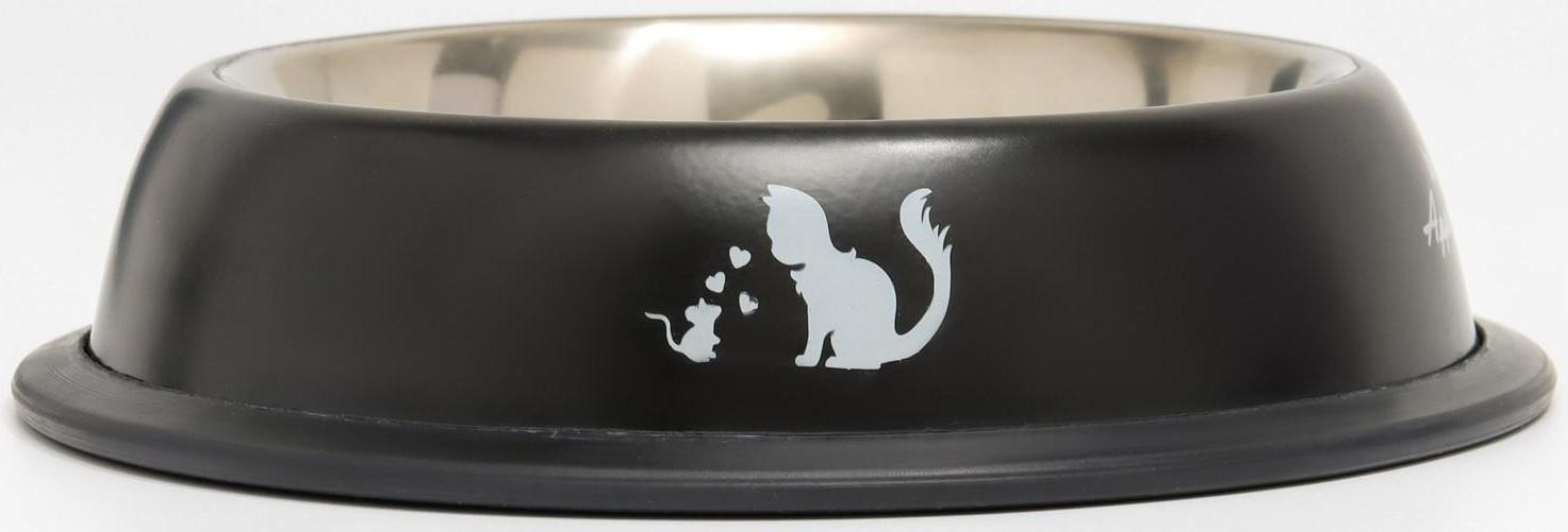 Миска с нескользящим основанием с принтом, 445 мл, чёрная