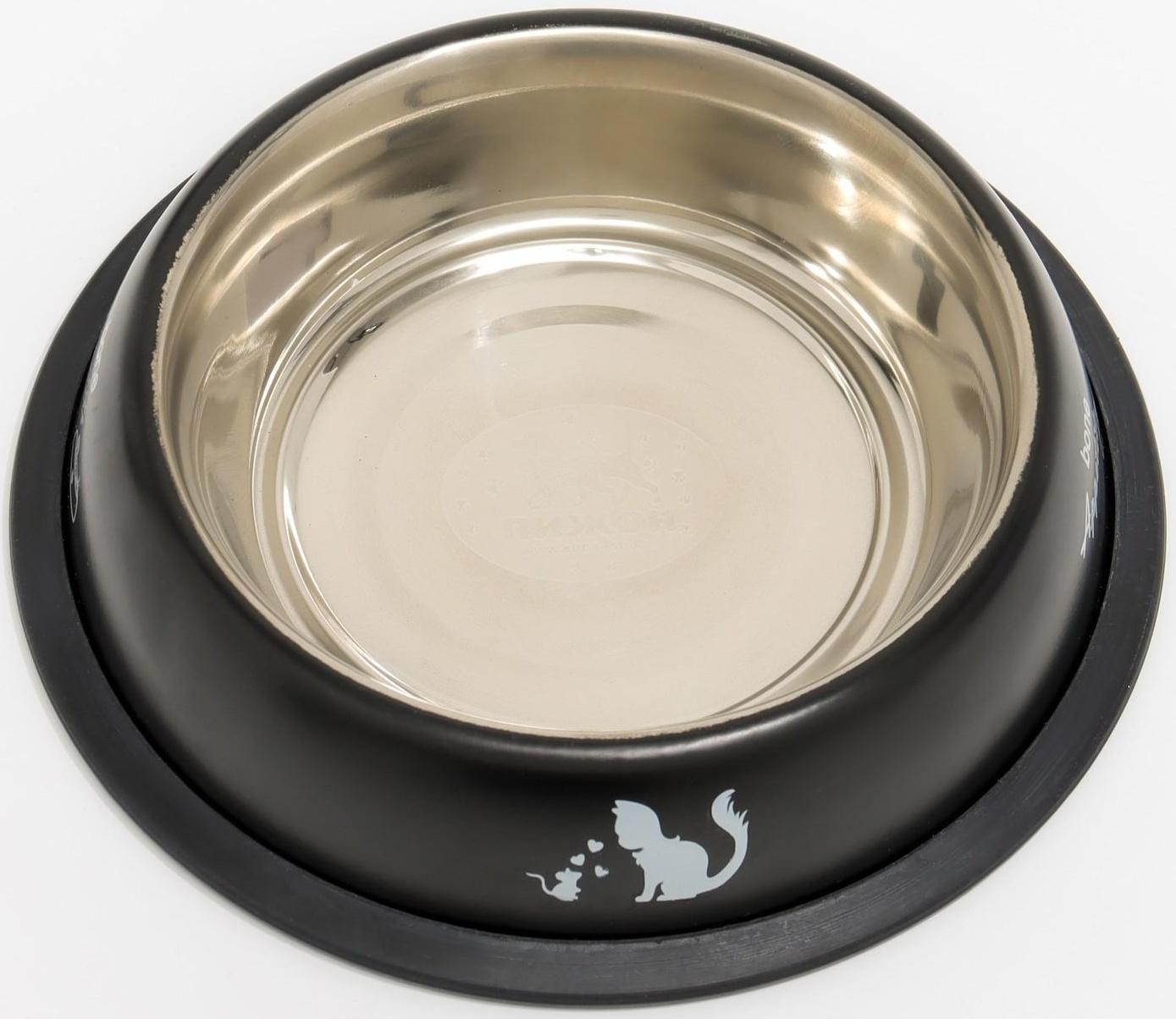 Миска с нескользящим основанием с принтом, 445 мл, чёрная