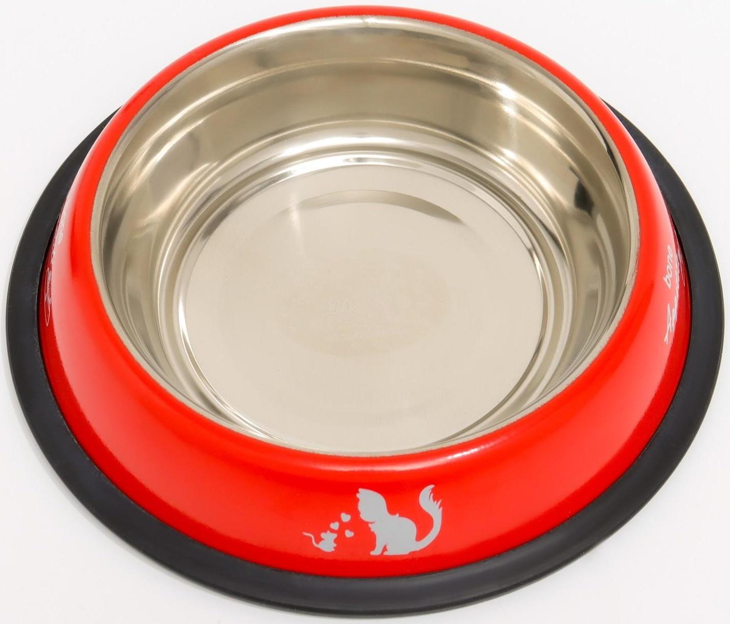 Миска с нескользящим основанием с принтом, 445 мл, красная