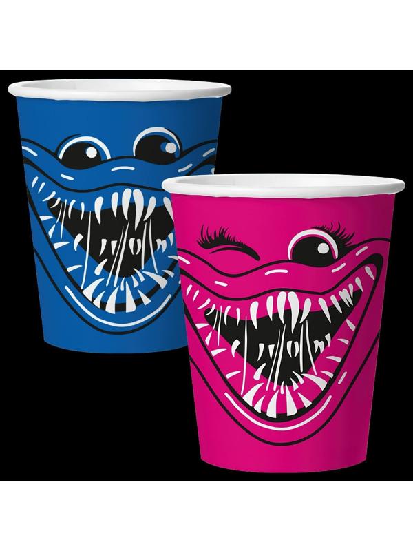 Стакан бумажный «Зубастики. Синий/Фуше», в наборе 6 штук, 250 мл