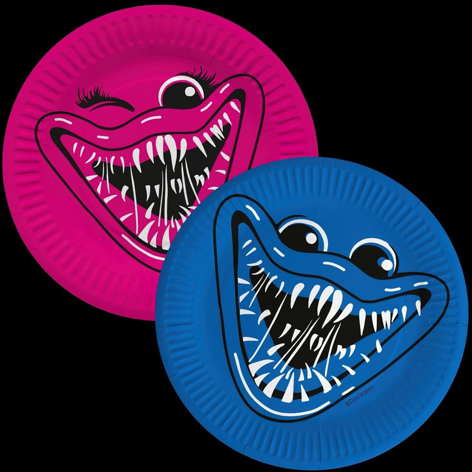 Тарелка бумажная «Зубастики, Синий/Фуше», 18 см, в наборе 6 штук