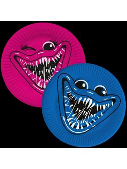 Тарелка бумажная «Зубастики, Синий/Фуше», 18 см, в наборе 6 штук