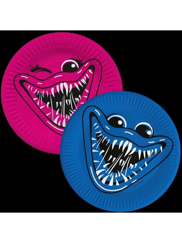 Тарелка бумажная «Зубастики, Синий/Фуше», 18 см, в наборе 6 штук