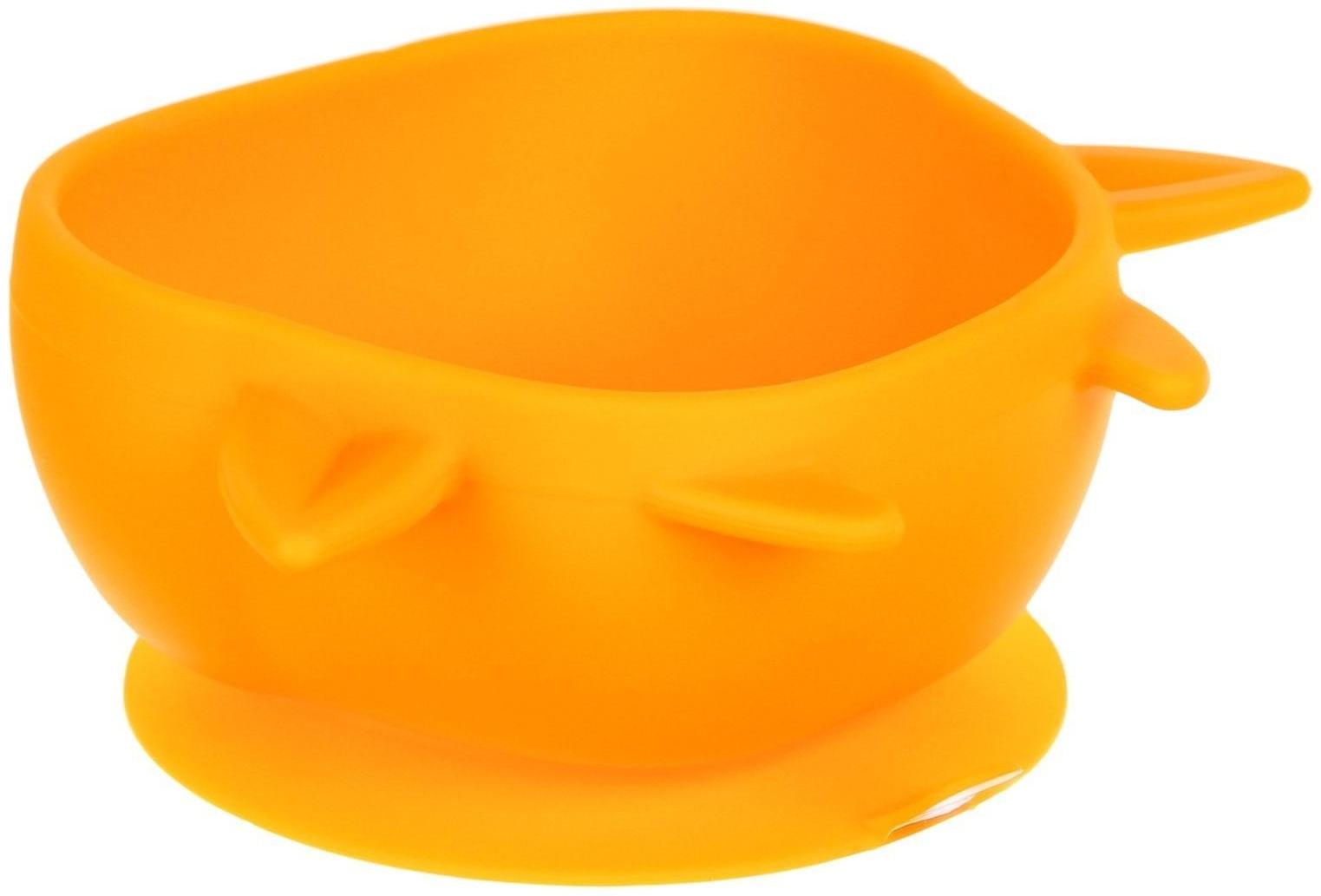 Тарелка детская на присоске, силиконовая, цвет желтый, р-р: 12х15х5,5 см