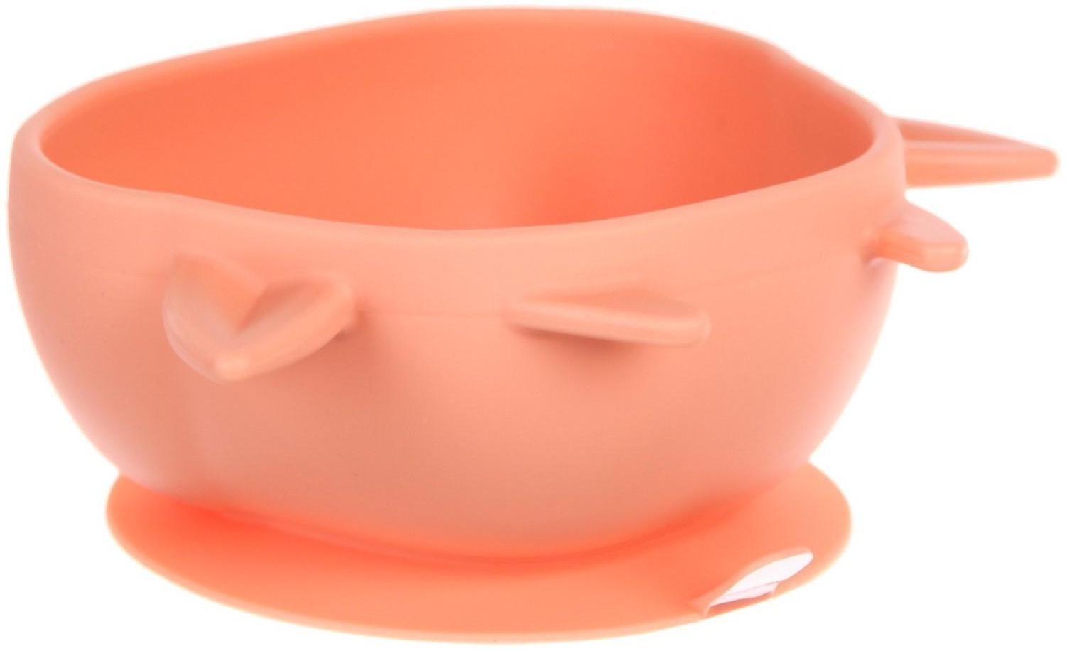 Тарелка детская на присоске, силиконовая, цвет розовый, р-р: 12х15х5,5 см