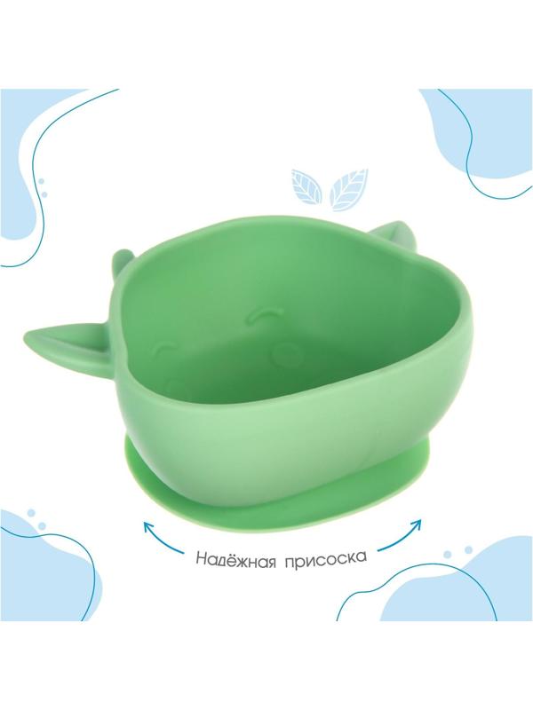Тарелка детская на присоске, силиконовая, цвет бирюзовый, р-р: 12х15х5,5 см