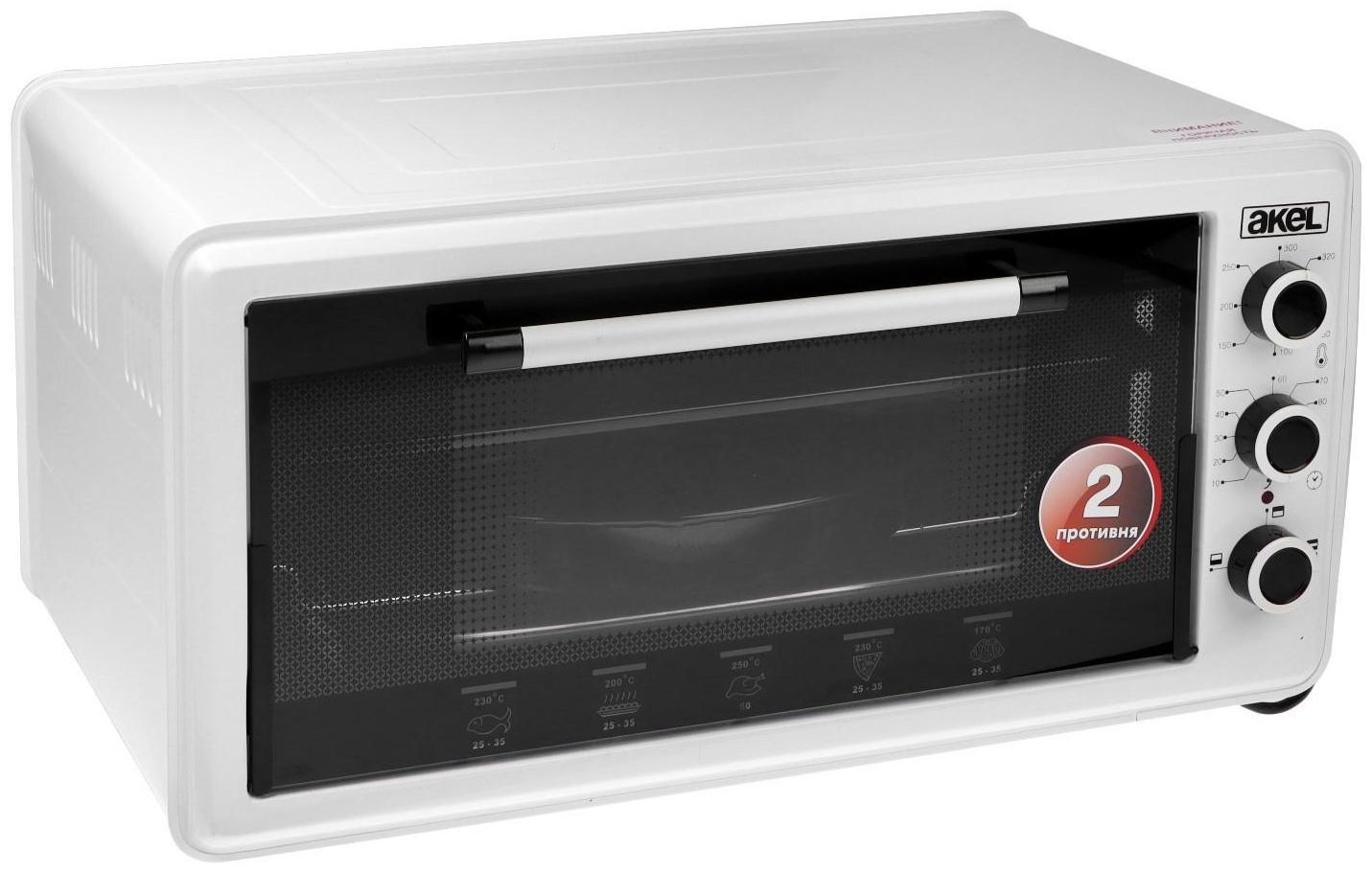 Мини-печь AKEL AF-930, 1300 Вт, 48 л, 80-320°С, таймер, белая