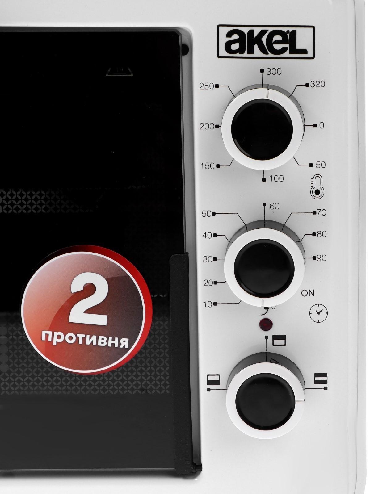 Мини-печь AKEL AF-930, 1300 Вт, 48 л, 80-320°С, таймер, белая