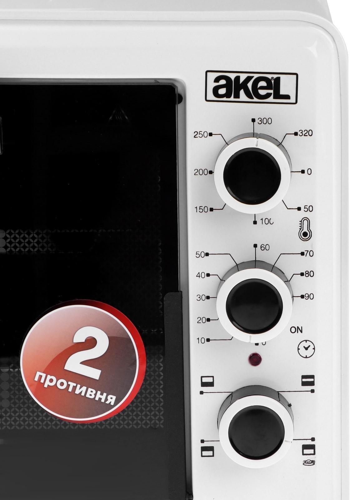 Мини-печь AKEL AF-940, 1300 Вт, 48 л, 80-320°С, таймер, гриль, белая