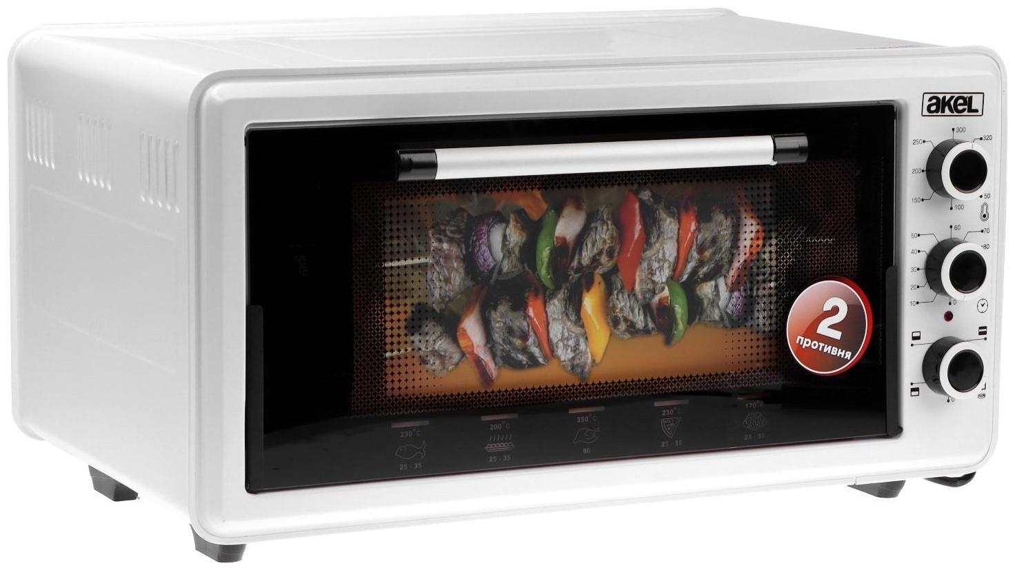 Мини-печь AKEL AF-940, 1300 Вт, 48 л, 80-320°С, таймер, гриль, белая
