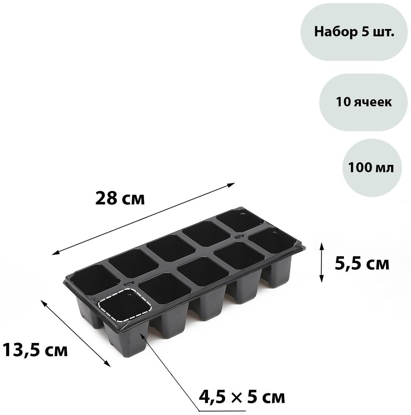 Кассета для рассады, 10 ячеек по 100 мл, набор 5 шт., чёрная