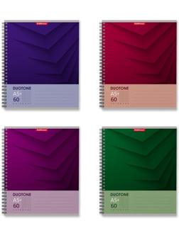 Тетрадь 60 листов в клетку на спирали ErichKrause Duotone Next, обложка мелованный картон, жёсткая подложка, блок офсет, белизна 100% / Микс 4 шт.