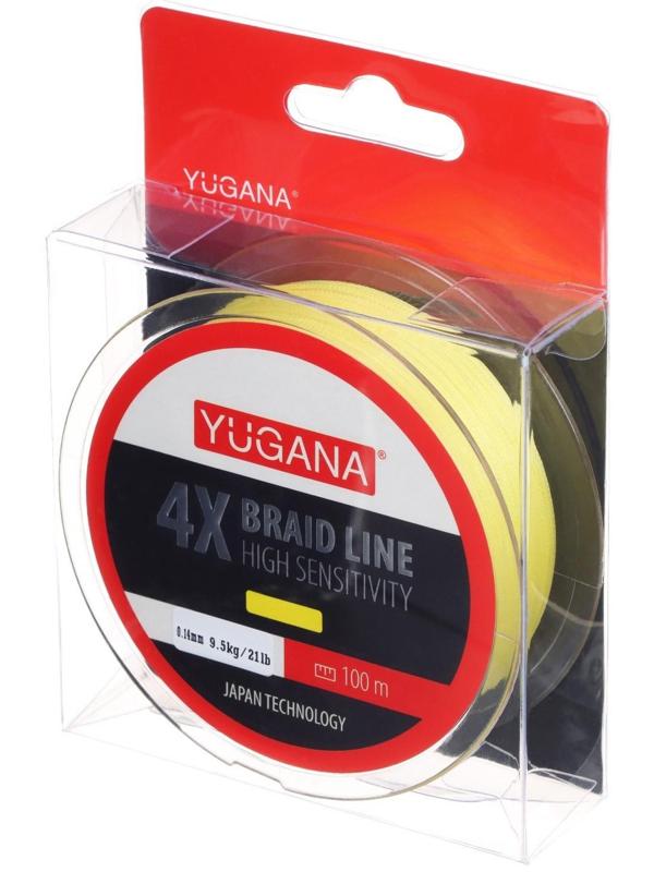Леска плетеная YUGANA X4 PE, диаметр 0.14 мм, 9.5 кг, 100 м, жёлтая