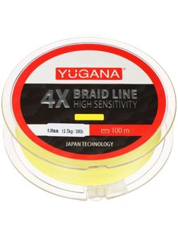 Леска плетеная YUGANA X4 PE, диаметр 0.2 мм, 12.7 кг, 100 м, жёлтая