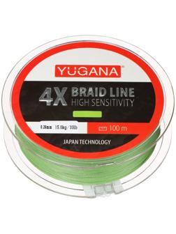 Леска плетеная YUGANA X4 PE, диаметр 0.26 мм, 15 кг, 100 м, зелёная