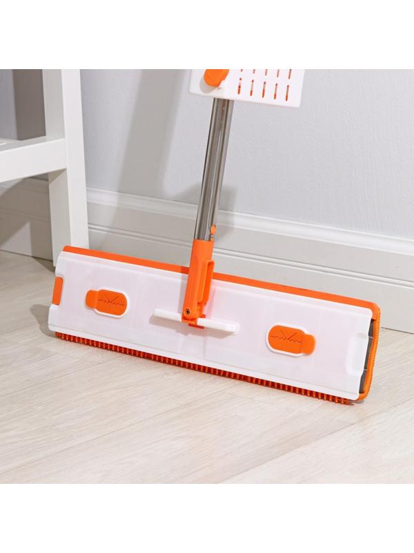 Швабра с отжимом, водосгоном и щёткой Raccoon, 2 насадки из микрофибры 50×11 см, стальная ручка 141 см