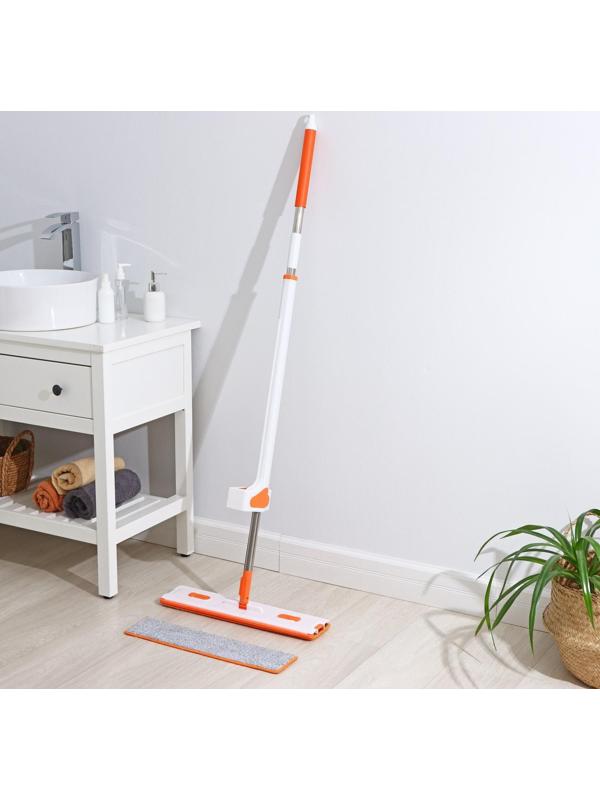 Швабра с отжимом, водосгоном и щёткой Raccoon, 2 насадки из микрофибры 50×11 см, стальная ручка 141 см