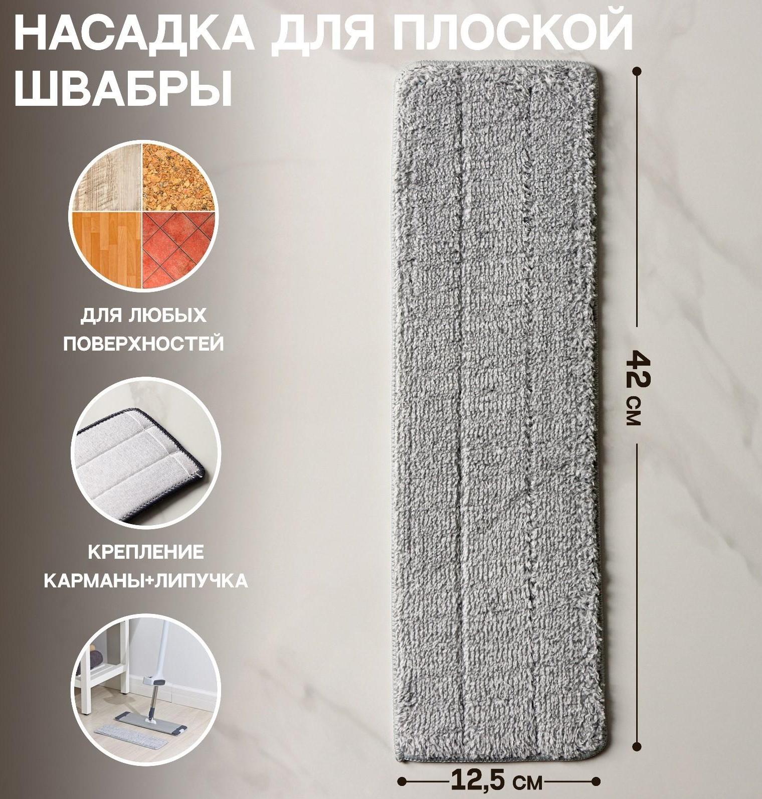 Насадка для швабры с отжимом и алюминиевой платформой Raccoon, карманы с двух сторон, микрофибра 42×12,5 см