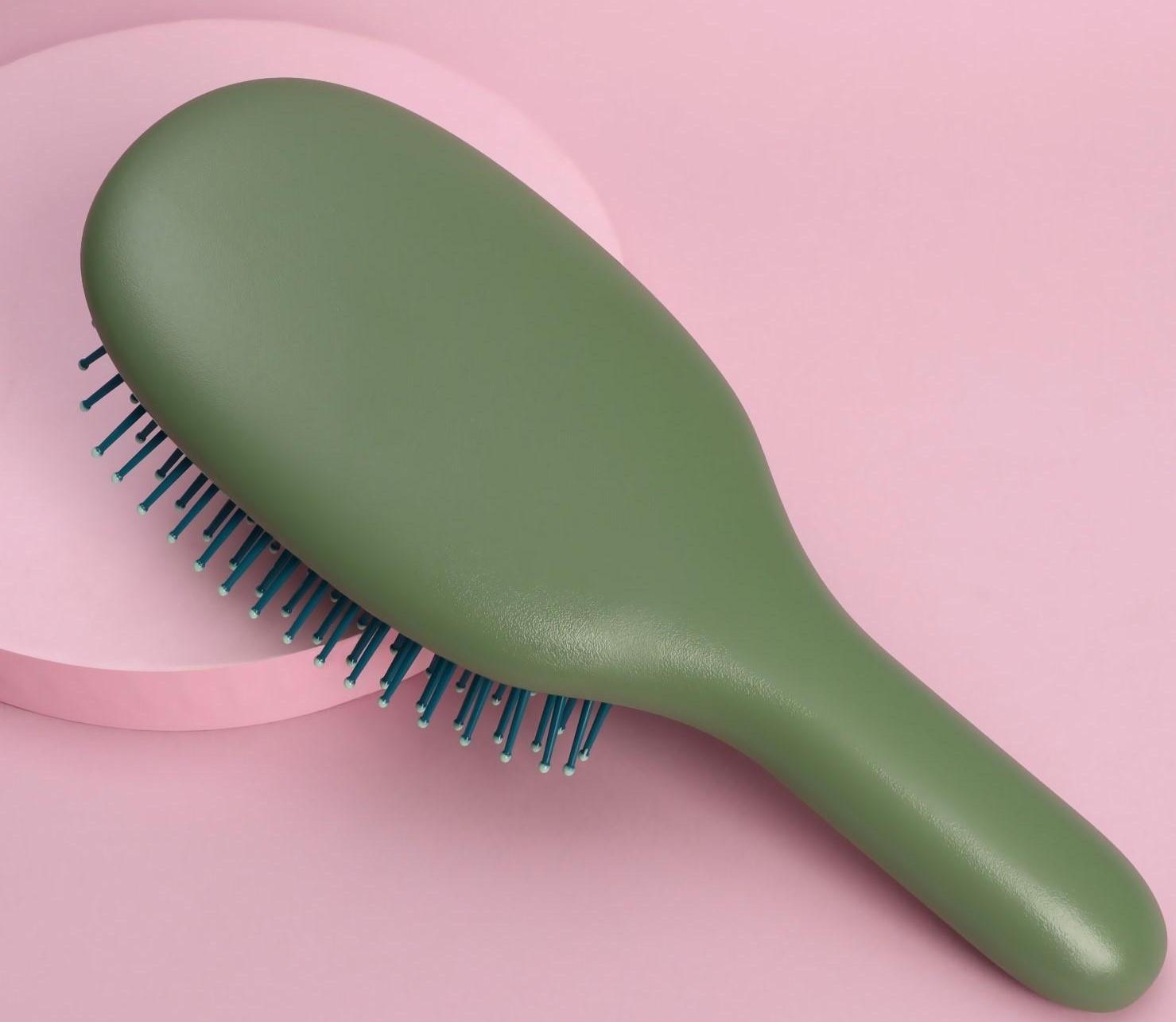Расчёска массажная, 9 × 22 см, цвет хакки/светло-зелёный