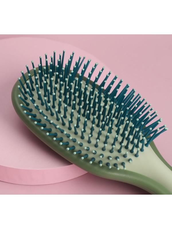 Расчёска массажная, 9 × 22 см, цвет хакки/светло-зелёный