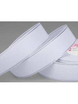 Лента репсовая «Серебряные нити», 25 мм × 23 ± 1 м, цвет белый №001