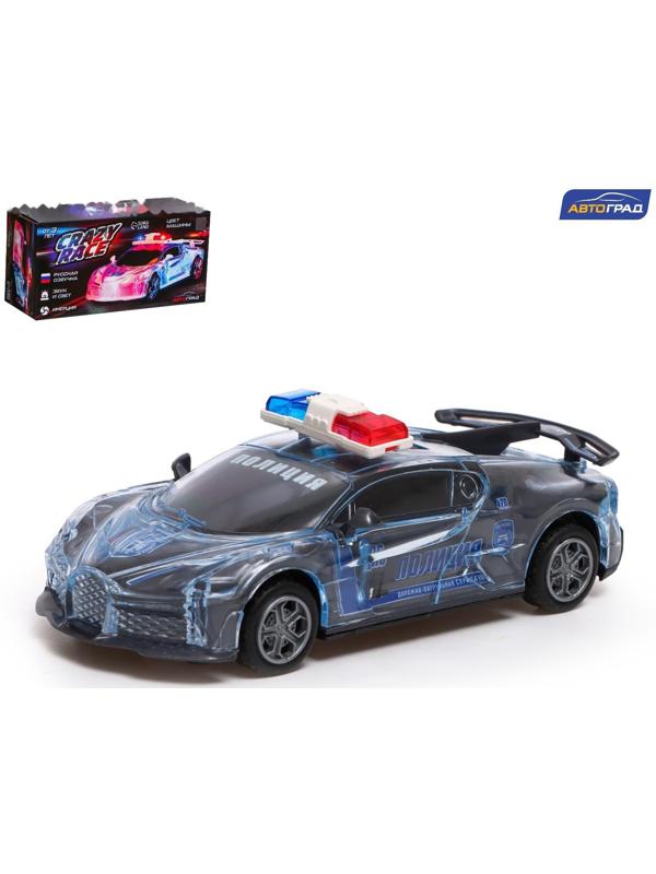 Машина инерционная «Crazy race, полиция», русская озвучка, свет, цвет серый