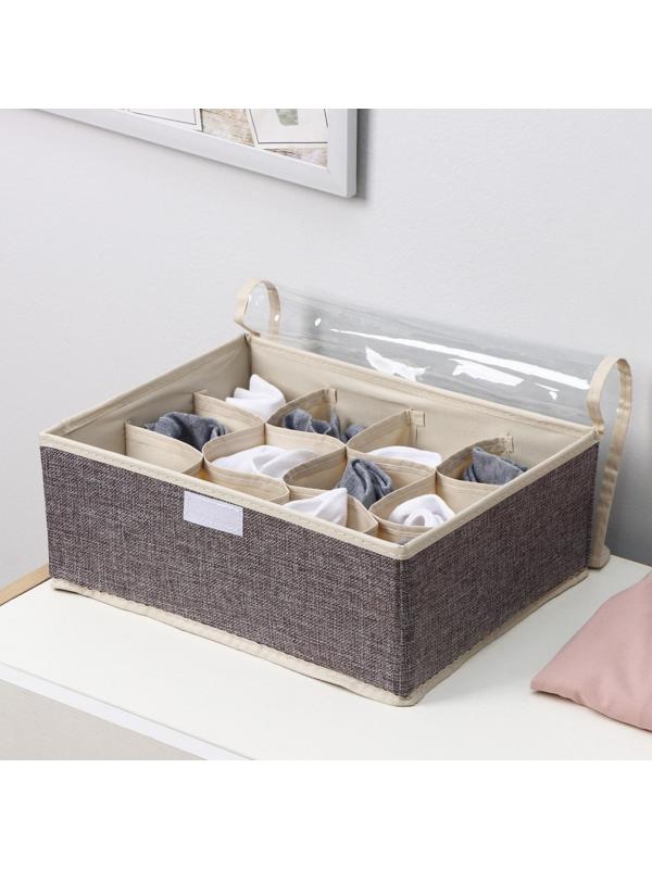 Органайзер для хранения белья с прозрачной крышкой Доляна «Тео», 12 отделений, 32×23×12 см, цвет серый