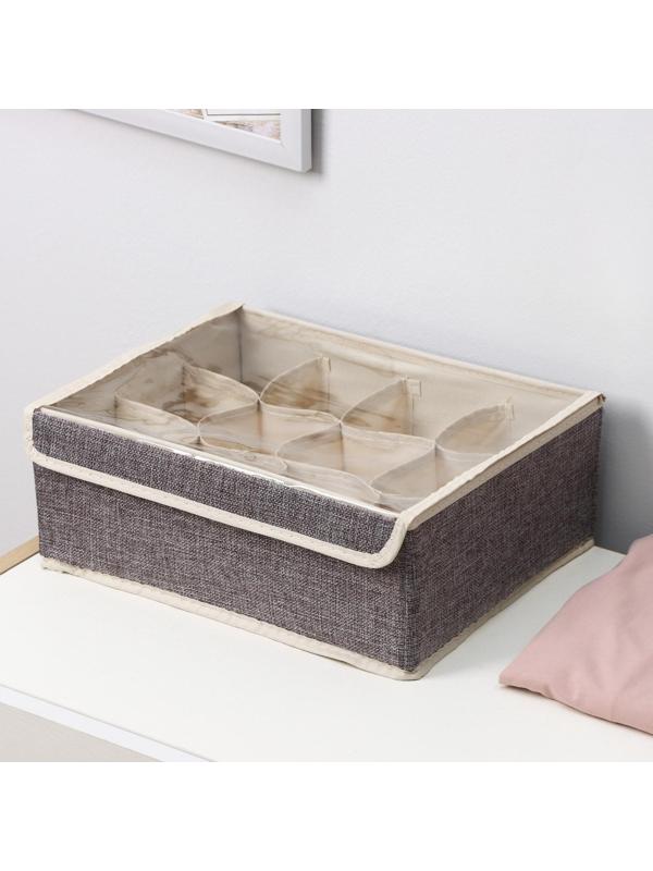 Органайзер для хранения белья с прозрачной крышкой Доляна «Тео», 12 отделений, 32×23×12 см, цвет серый