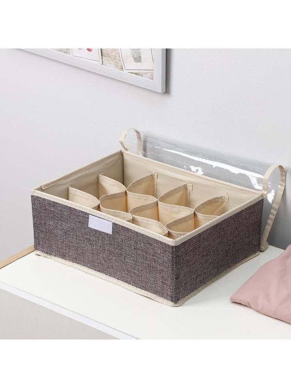 Органайзер для хранения белья с прозрачной крышкой Доляна «Тео», 12 отделений, 32×23×12 см, цвет серый