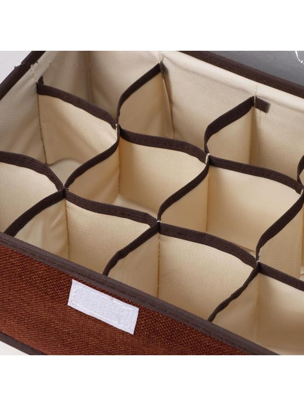 Органайзер для хранения белья с прозрачной крышкой Доляна «Тео», 12 отделений, 32×23×12 см, цвет коричневый