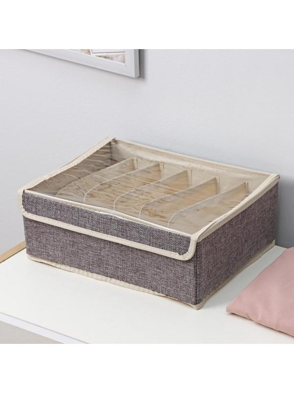 Органайзер для хранения белья с прозрачной крышкой Доляна «Тео», 6 отделений, 32×23×12 см, цвет серый