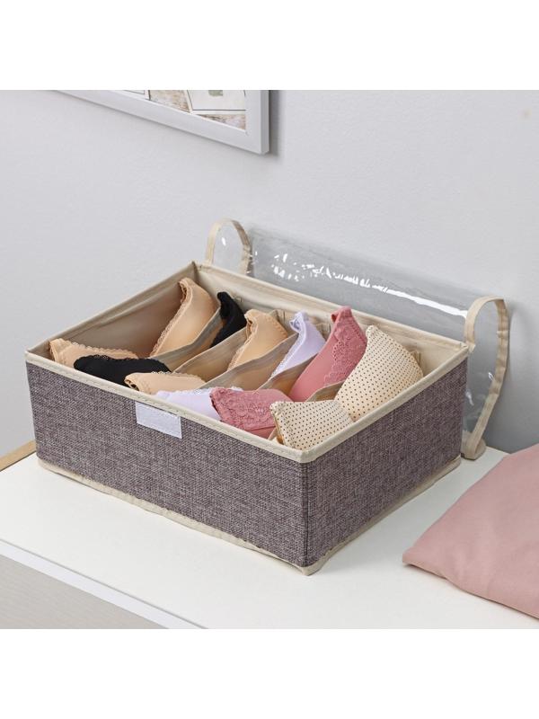 Органайзер для хранения белья с прозрачной крышкой Доляна «Тео», 6 отделений, 32×23×12 см, цвет серый