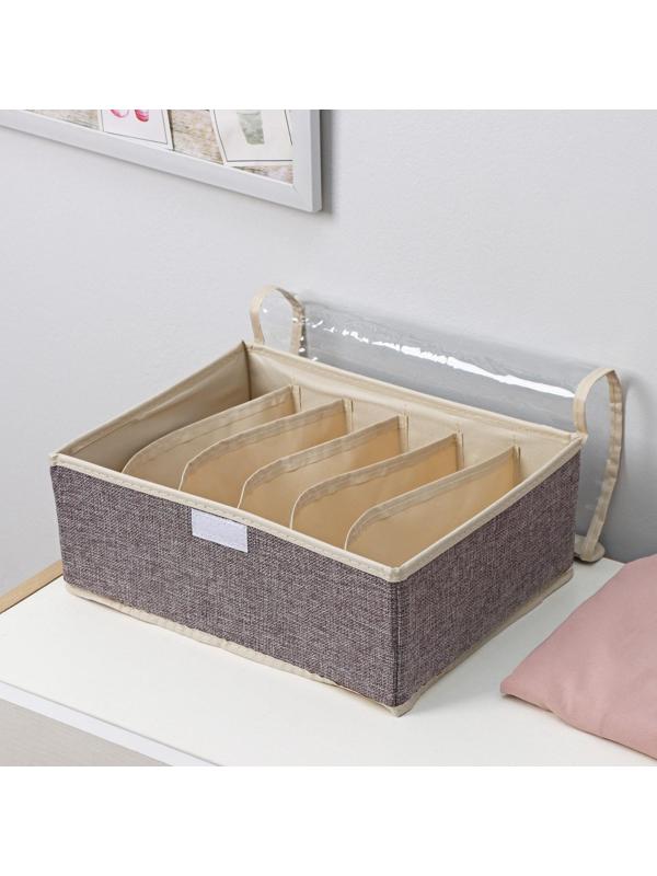 Органайзер для хранения белья с прозрачной крышкой Доляна «Тео», 6 отделений, 32×23×12 см, цвет серый