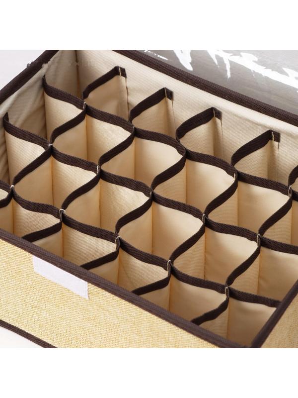 Органайзер для хранения белья с прозрачной крышкой Доляна «Тео», 24 отделений, 32×23×12 см, цвет бежево-коричневый