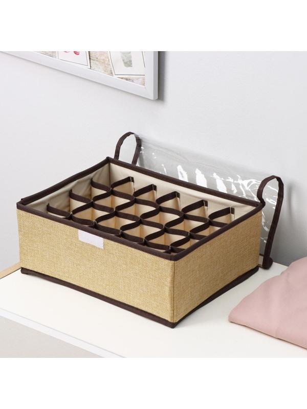 Органайзер для хранения белья с прозрачной крышкой Доляна «Тео», 24 отделений, 32×23×12 см, цвет бежево-коричневый