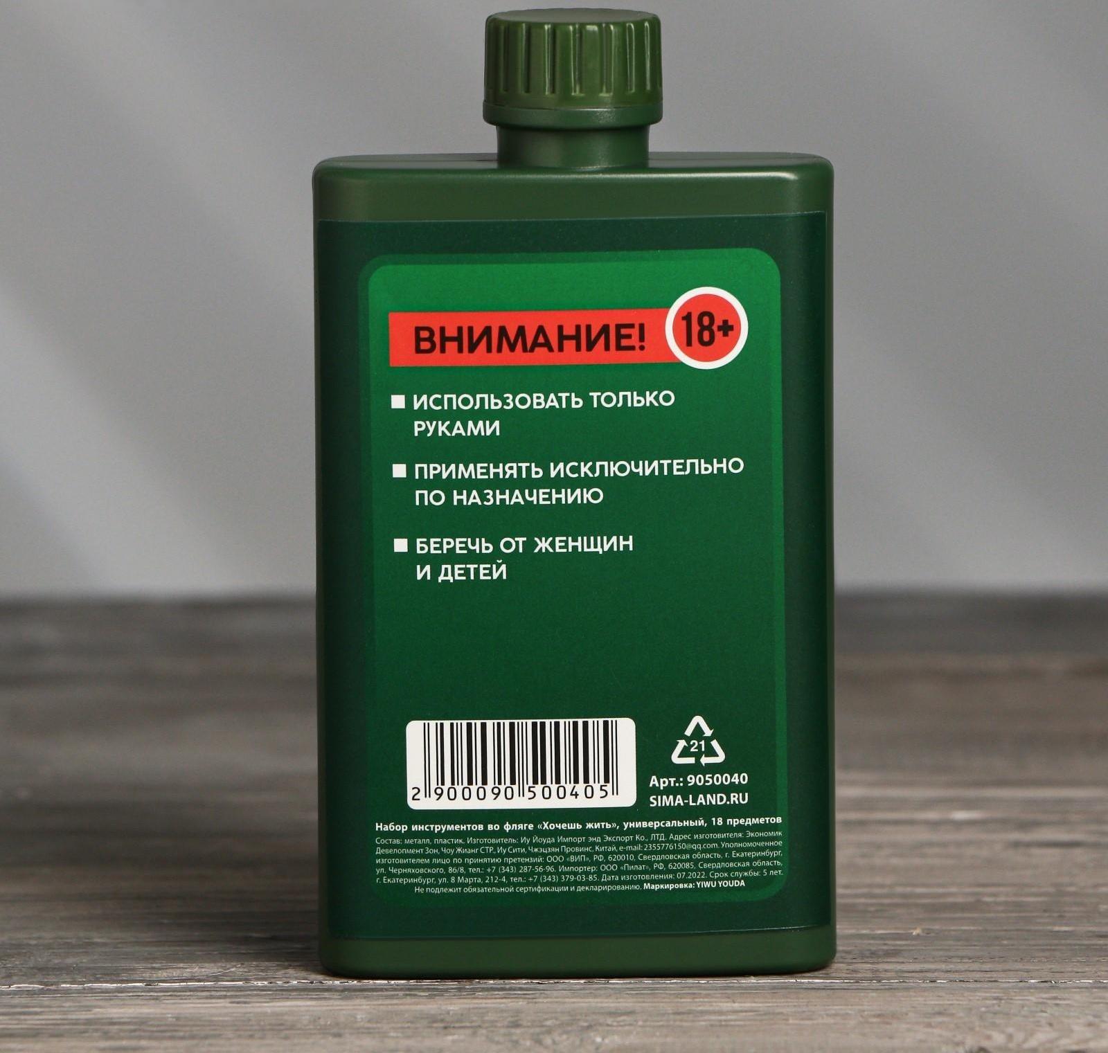 Набор отверток в фляге «Хочешь жить», универсальный, 18 предметов