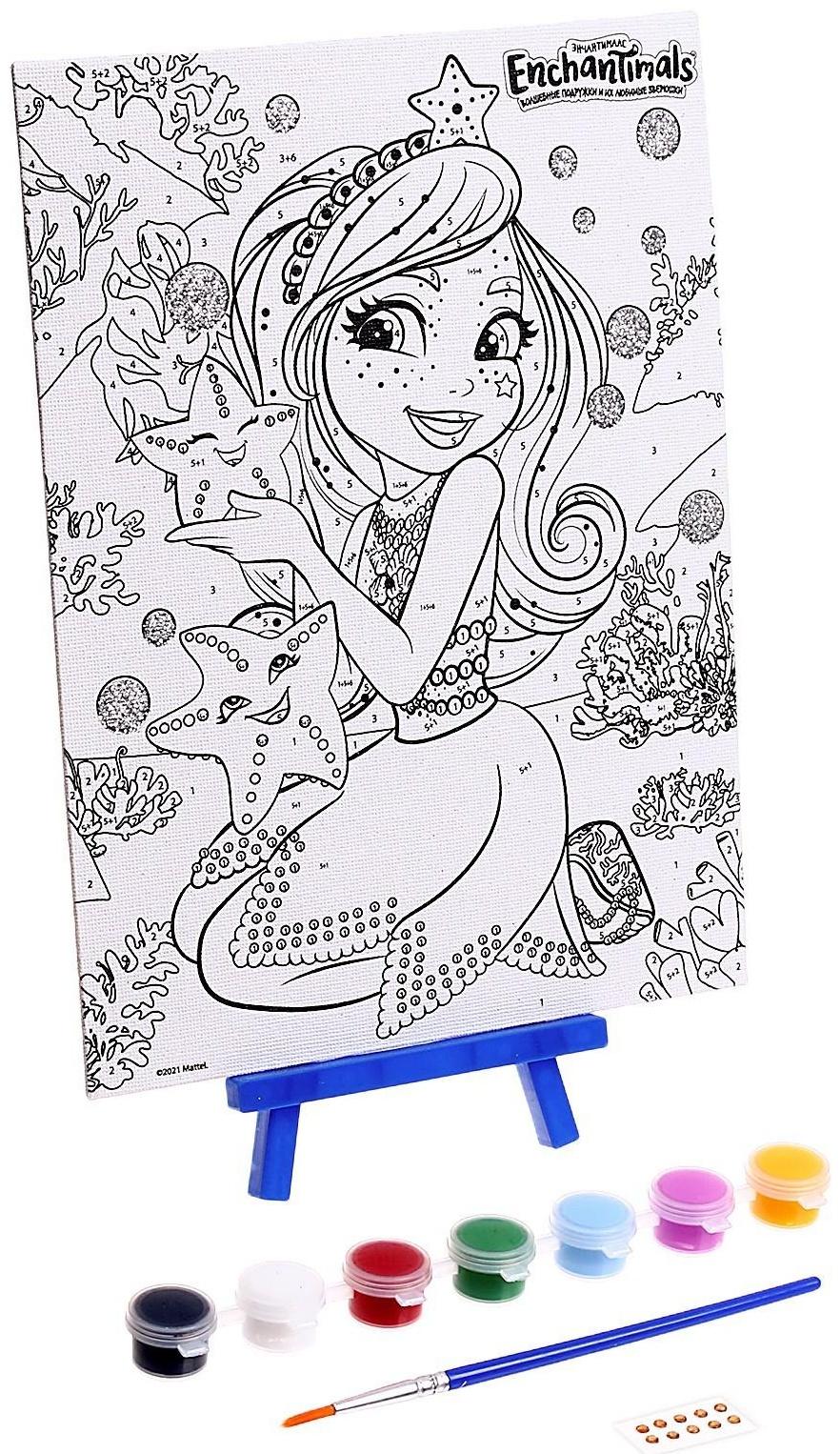 Холст на картоне для росписи по номерам, с декорированием, 17 × 23 см «Энчантималс»