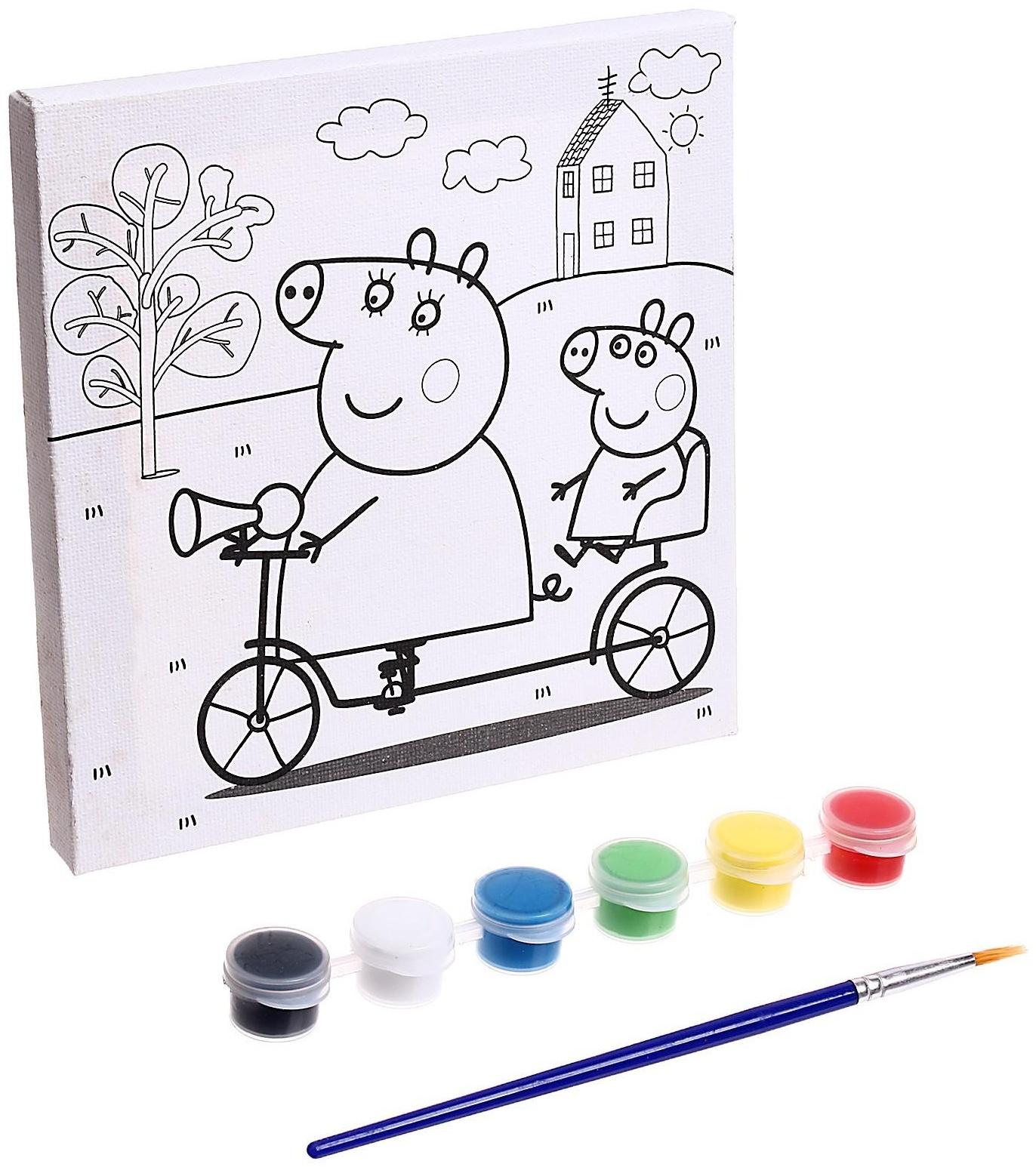 Набор для детского творчества Свинка Пеппа, холст для росписи, 15 × 15 см