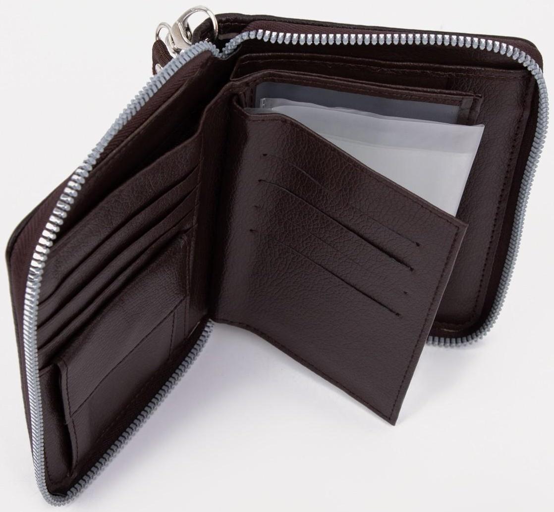 Портмоне на молнии 3 в 1 для автодокументов и паспорта, 2 отдела, для карт, для монет, цвет коричневый